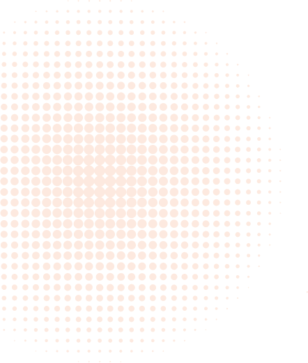 Abstraktes Bild eines kreisförmigen Musters aus orangefarbenen Punkten auf schwarzem Hintergrund. Die Punkte sind in einem Raster angeordnet und variieren in Größe, wobei sie zur Mitte hin dichter und größer werden und nach außen hin kleiner und lichter.